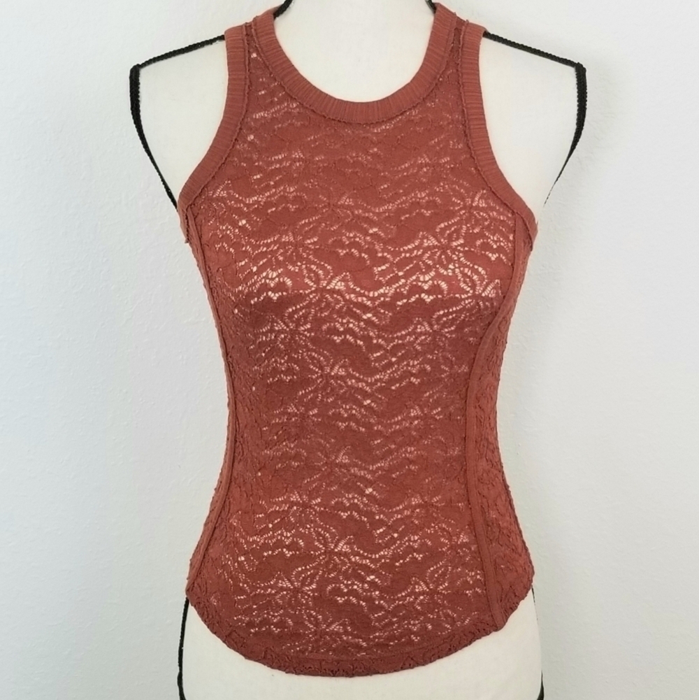 INTIMATELY FREE PEOPLE Rust Sheer Lace Tank, XS/S